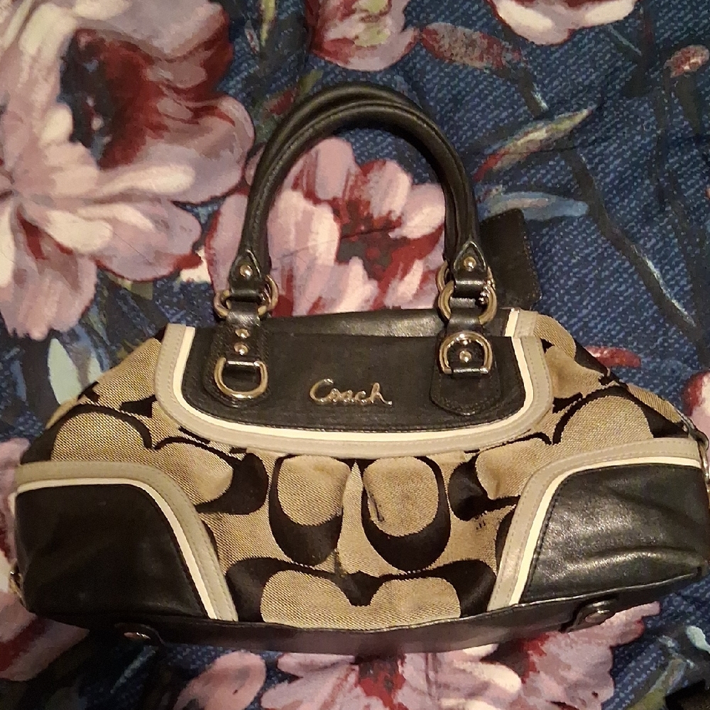 Coach Black and Tan Satchel with Signature Style